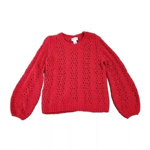 For The Republic Sweater Womens Medium Mohair Blend Open Knit Red Peasant bishop